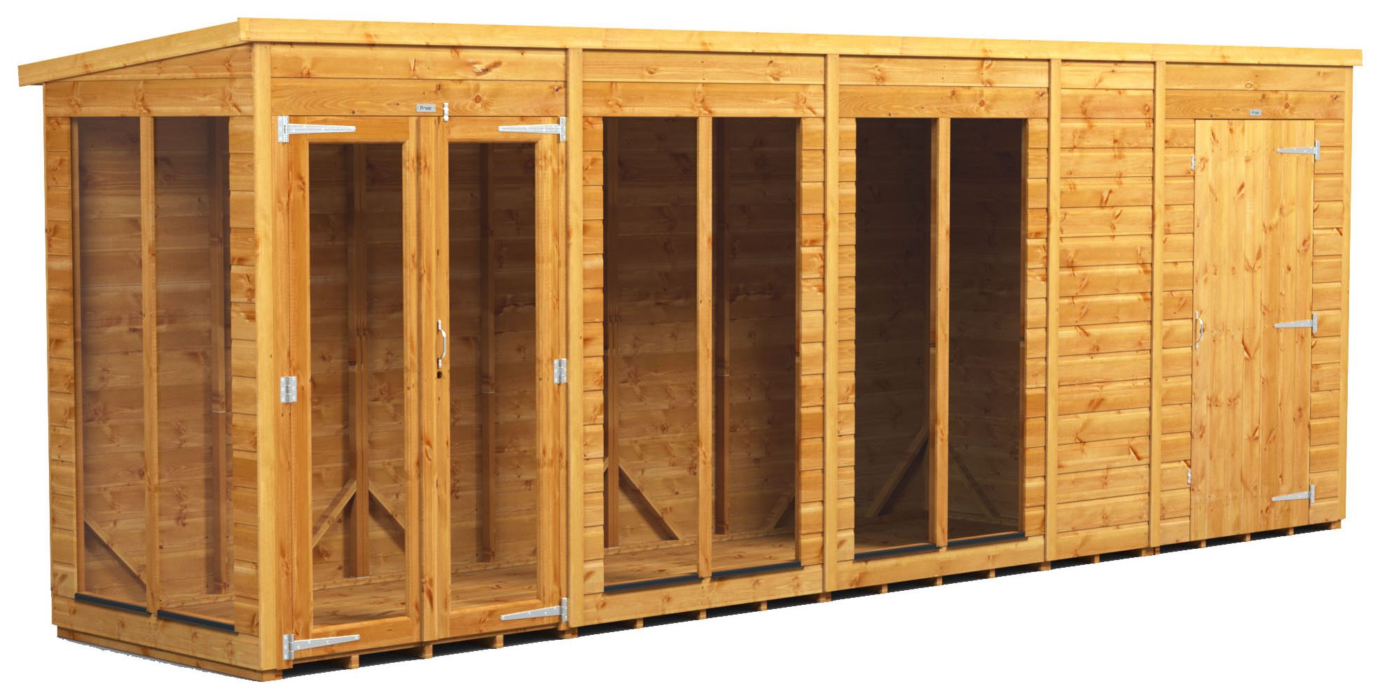 Image of Power Sheds 18 x 4ft Pent Shiplap Dip Treated Summerhouse - Including 4ft Side Store