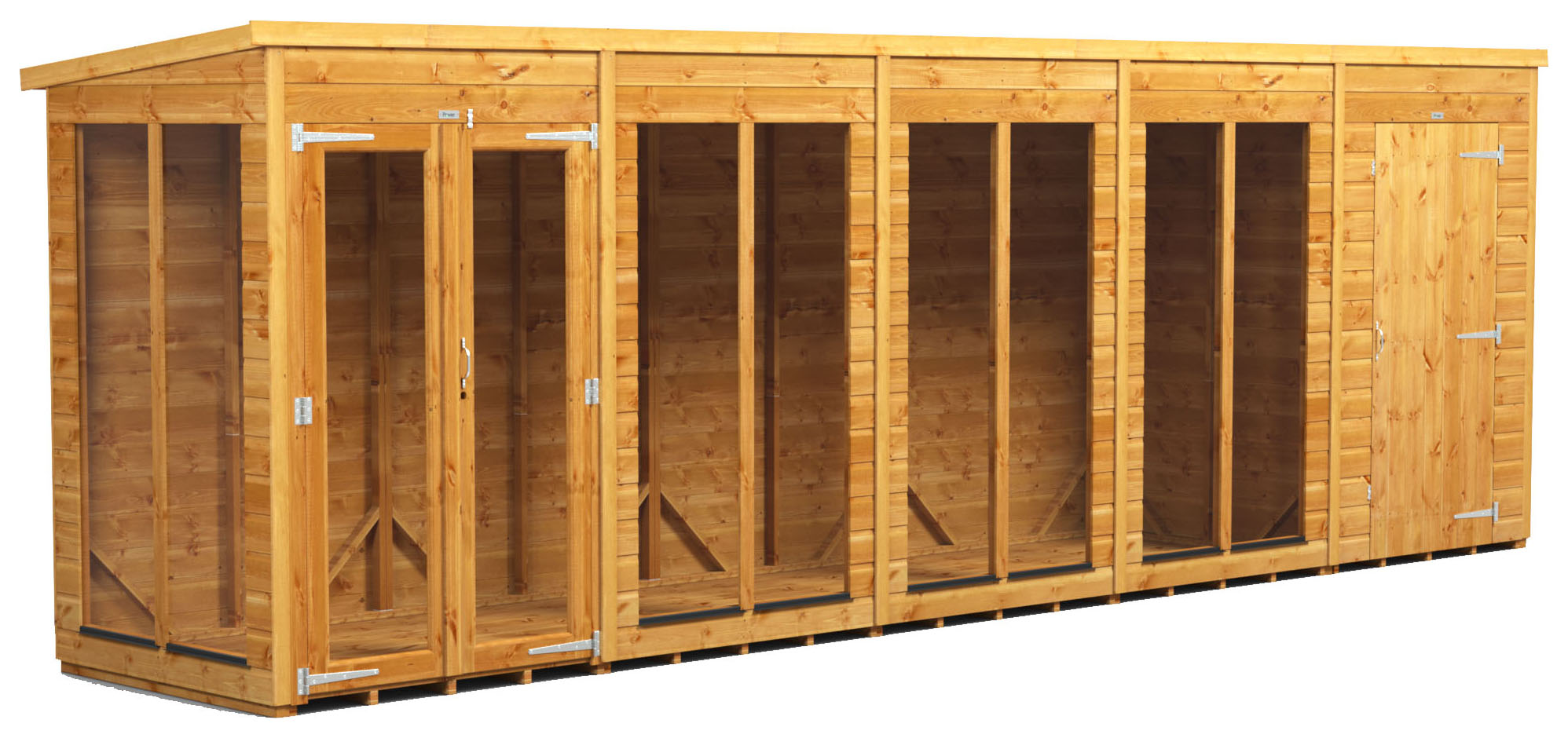 Image of Power Sheds 20 x 4ft Pent Shiplap Dip Treated Summerhouse - Including 4ft Side Store