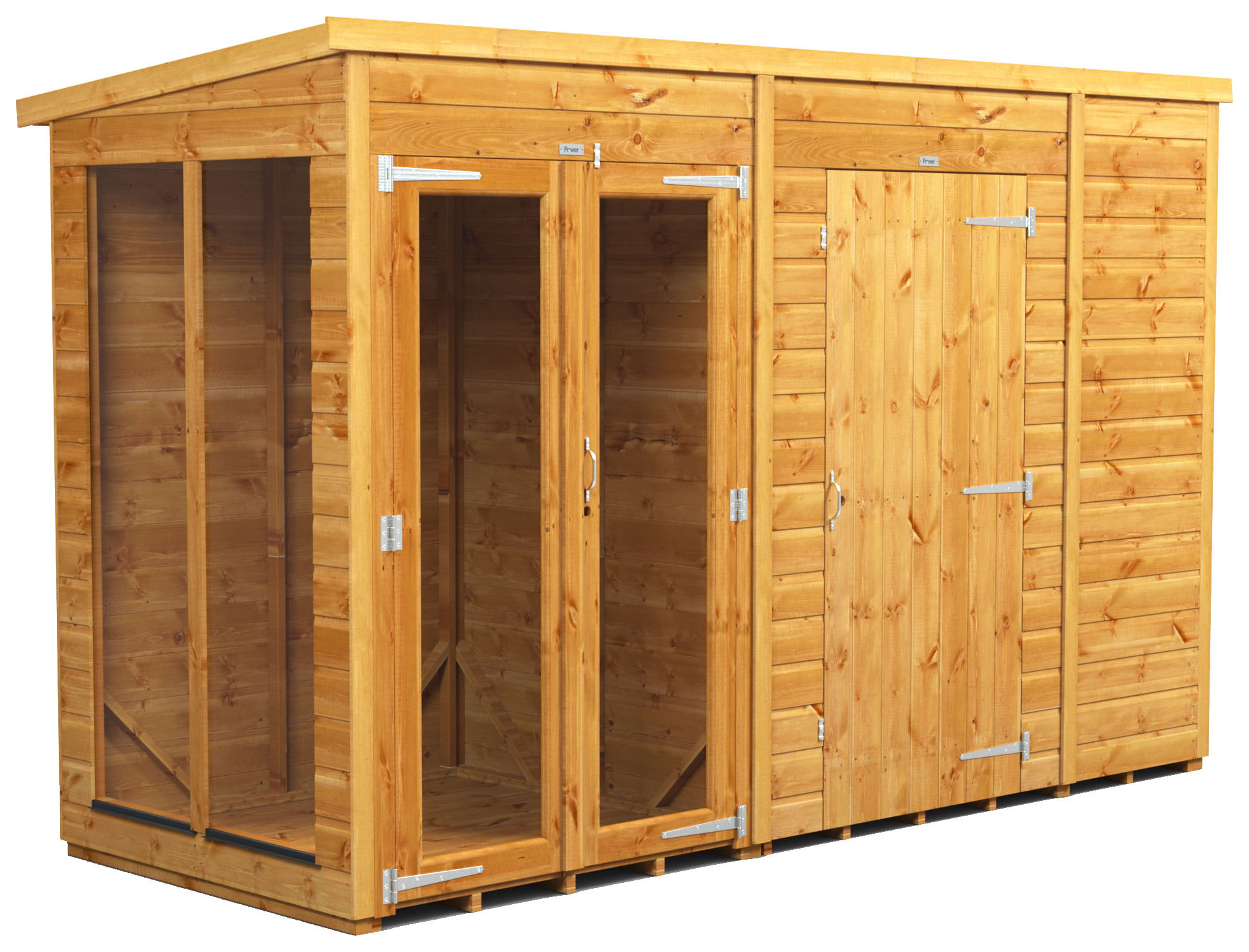Image of Power Sheds 10 x 4ft Pent Shiplap Dip Treated Summerhouse - Including 6ft Side Store