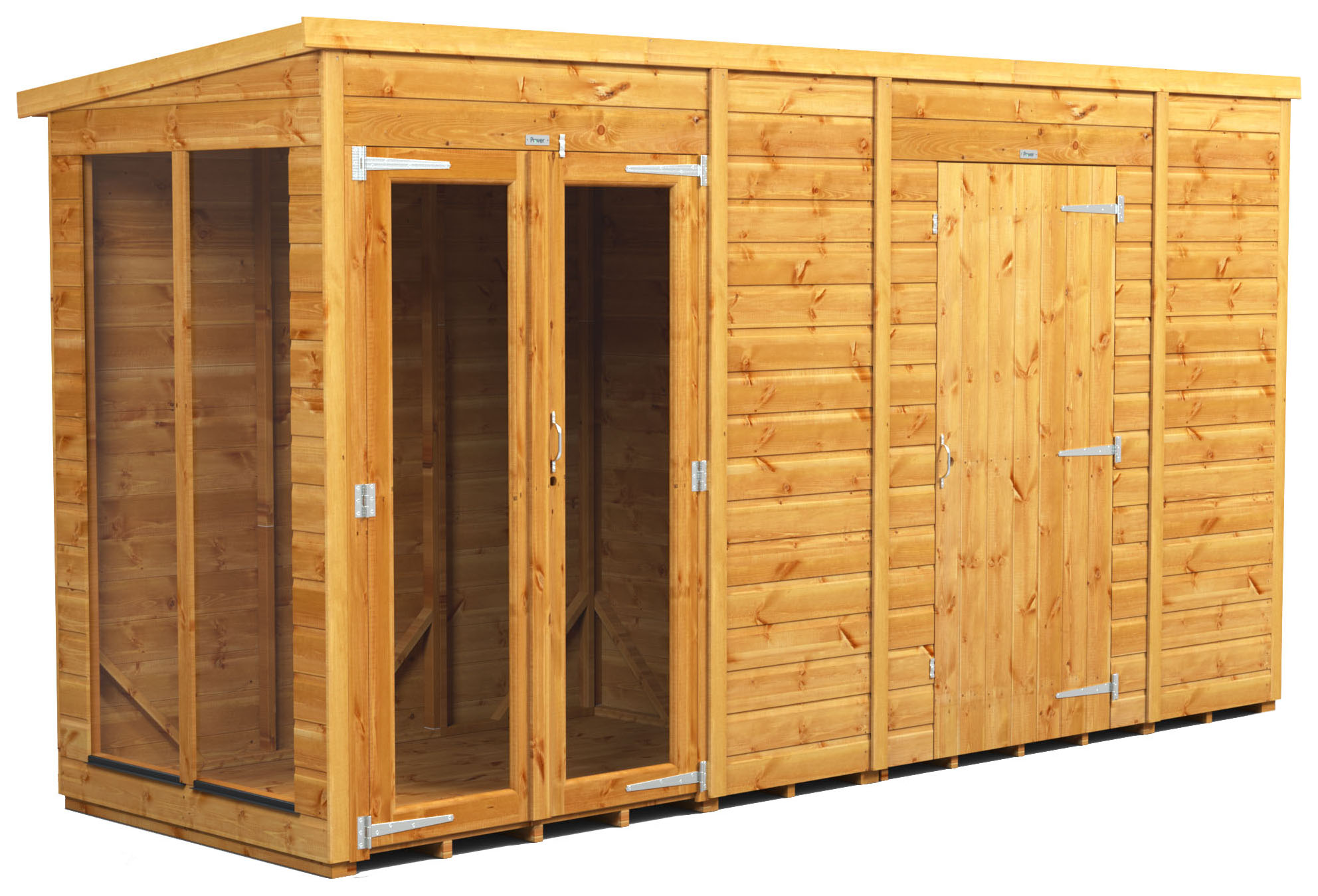 Image of Power Sheds 12 x 4ft Pent Shiplap Dip Treated Summerhouse - Including 6ft Side Store