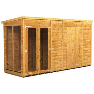 Image of Power Sheds 12 x 4ft Pent Shiplap Dip Treated Summerhouse - Including 6ft Side Store