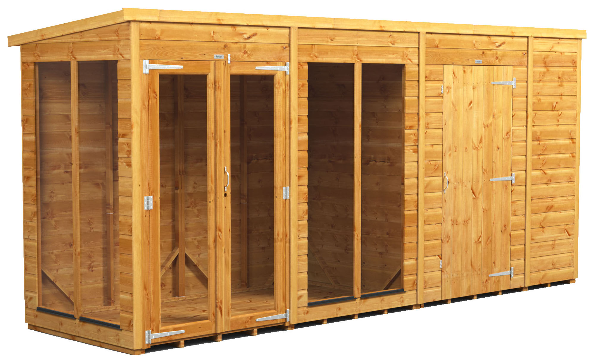 Image of Power Sheds 14 x 4ft Pent Shiplap Dip Treated Summerhouse - Including 6ft Side Store