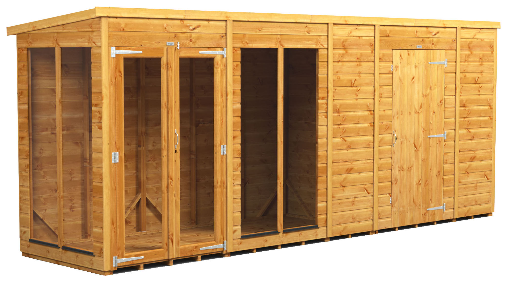 Image of Power Sheds 16 x 4ft Pent Shiplap Dip Treated Summerhouse - Including 6ft Side Store