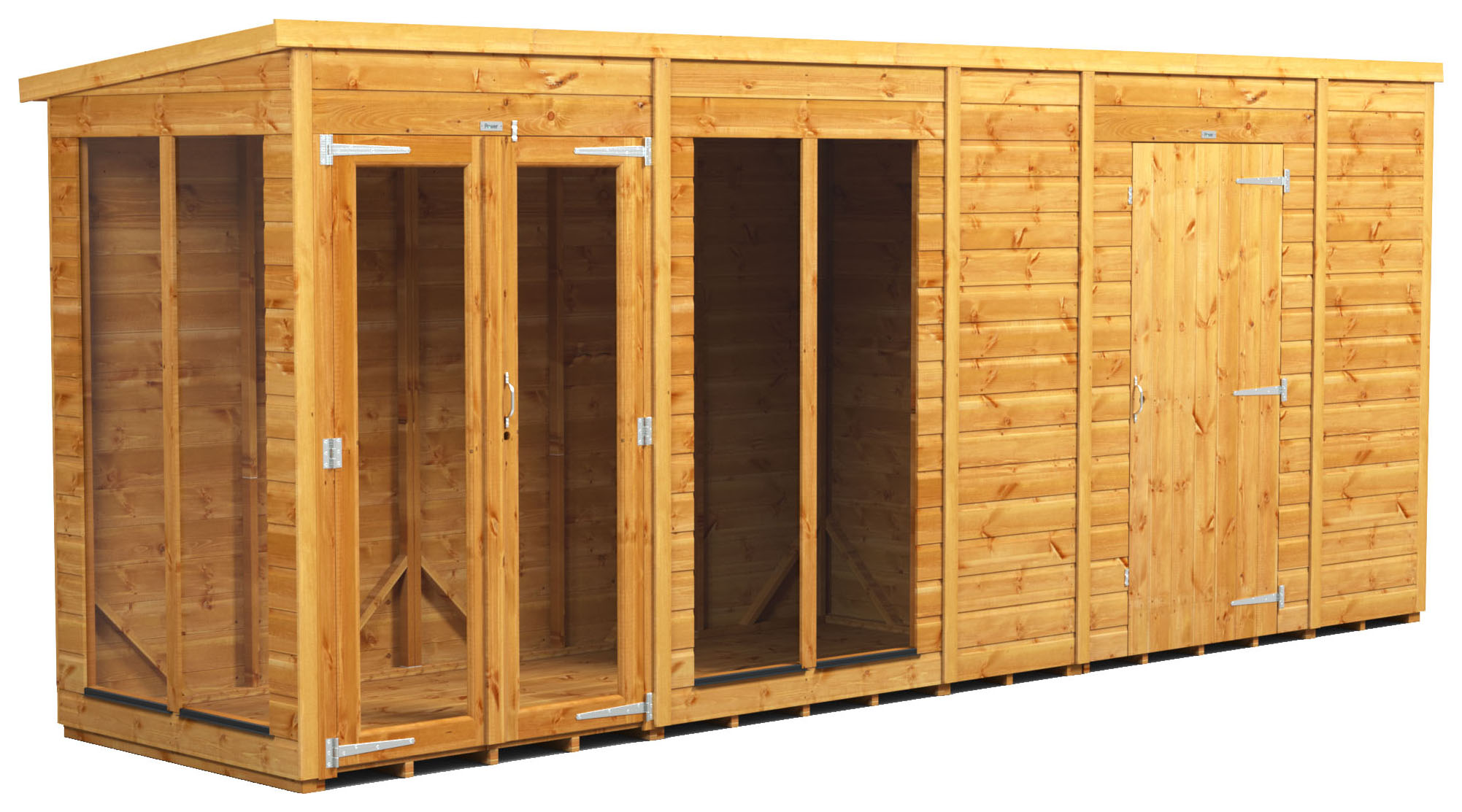 Power Sheds 16 x 4ft Pent Shiplap Dip Treated Summerhouse - Including 6ft Side Store