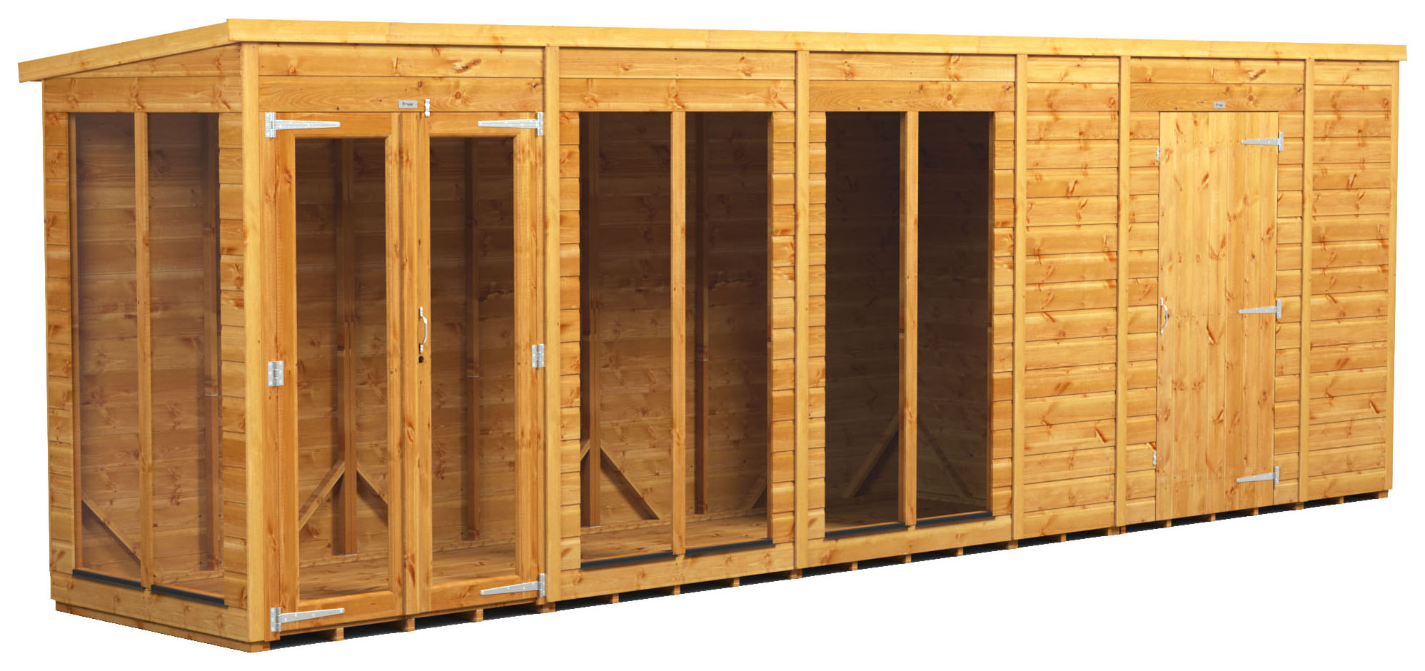 Image of Power Sheds 20 x 4ft Pent Shiplap Dip Treated Summerhouse - Including 6ft Side Store