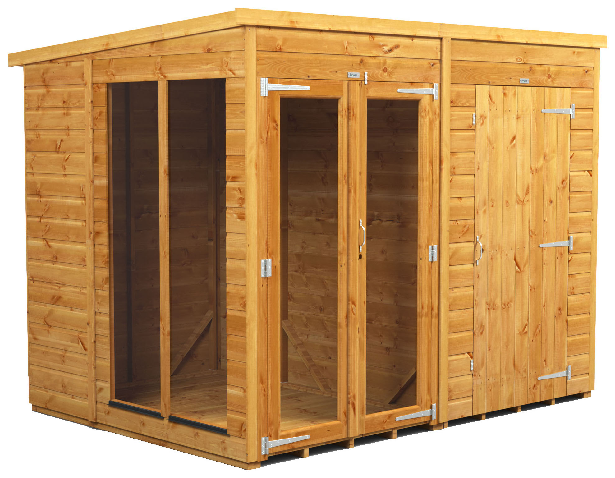 Image of Power Sheds 8 x 6ft Pent Shiplap Dip Treated Summerhouse - Including 4ft Side Store