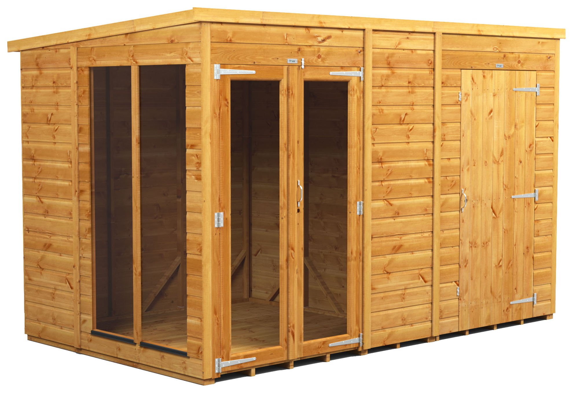 Image of Power Sheds 10 x 6ft Pent Shiplap Dip Treated Summerhouse - Including 4ft Side Store