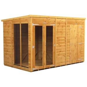 Image of Power Sheds 10 x 6ft Pent Shiplap Dip Treated Summerhouse - Including 4ft Side Store