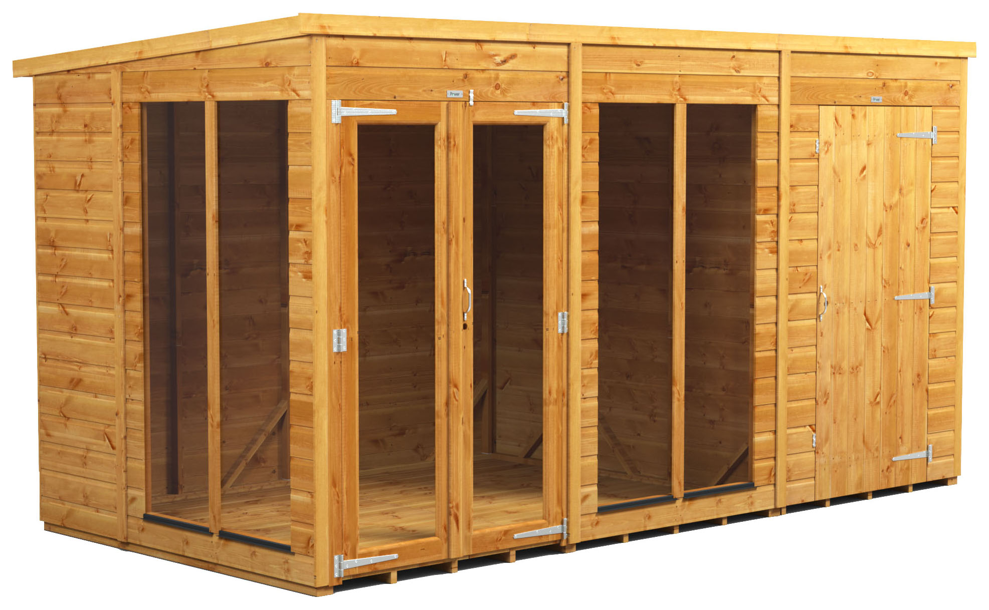 Image of Power Sheds 12 x 6ft Pent Shiplap Dip Treated Summerhouse - Including 4ft Side Store