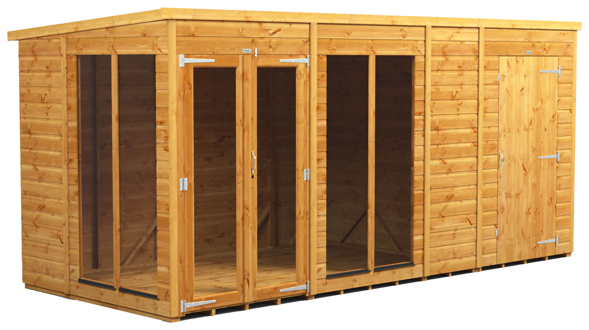 Image of Power Sheds 14 x 6ft Pent Shiplap Dip Treated Summerhouse - Including 4ft Side Store