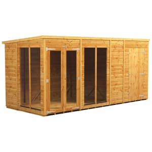 Image of Power Sheds 14 x 6ft Pent Shiplap Dip Treated Summerhouse - Including 4ft Side Store