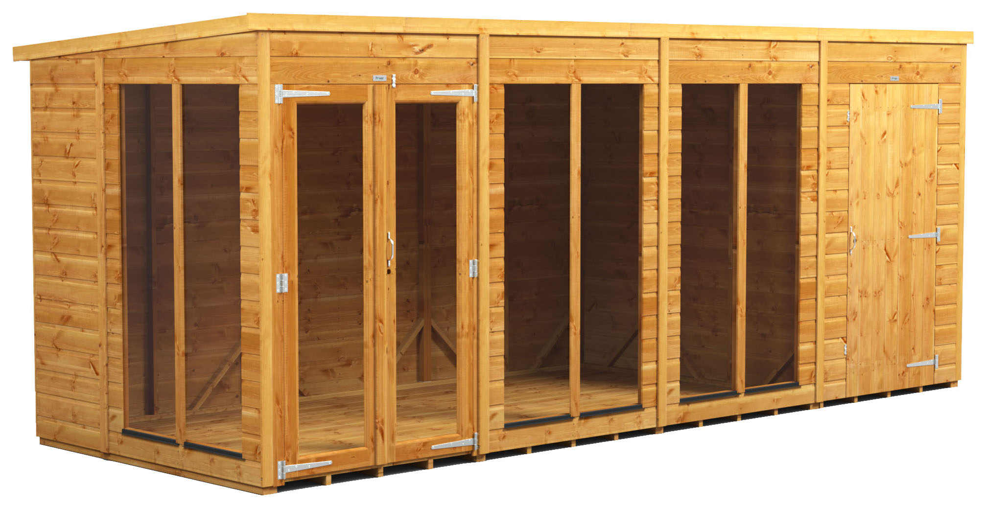 Image of Power Sheds 16 x 6ft Pent Shiplap Dip Treated Summerhouse - Including 4ft Side Store