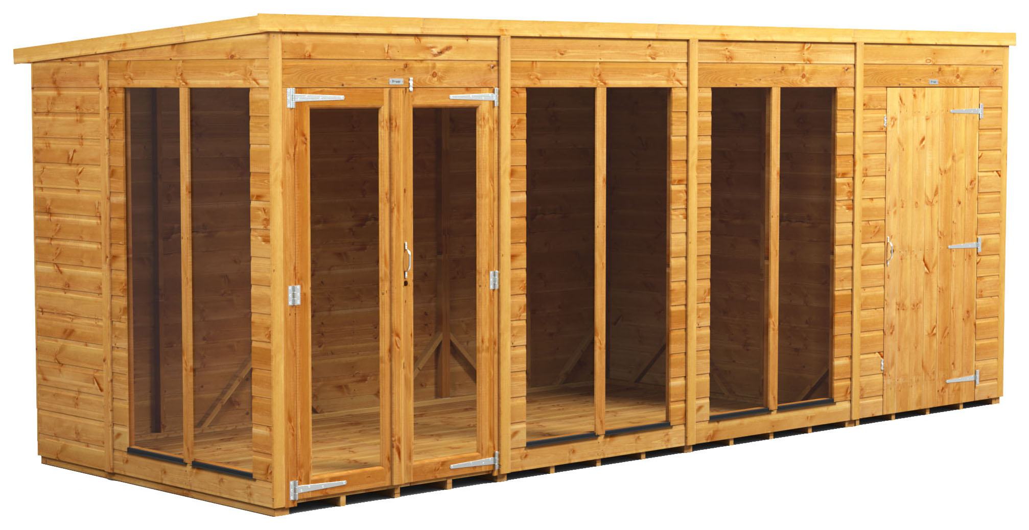 Power Sheds 16 x 6ft Pent Shiplap Dip Treated Summerhouse - Including 4ft Side Store