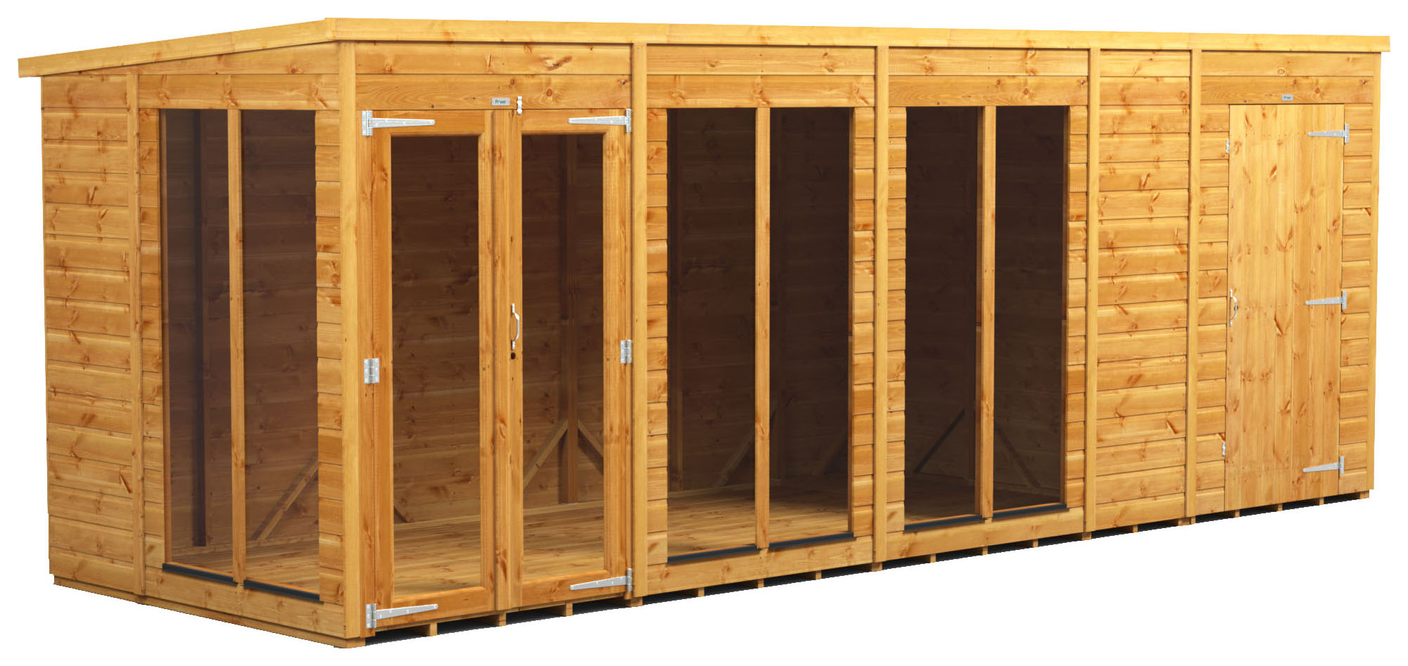 Power Sheds 18 x 6ft Pent Shiplap Dip Treated Summerhouse - Including 4ft Side Store