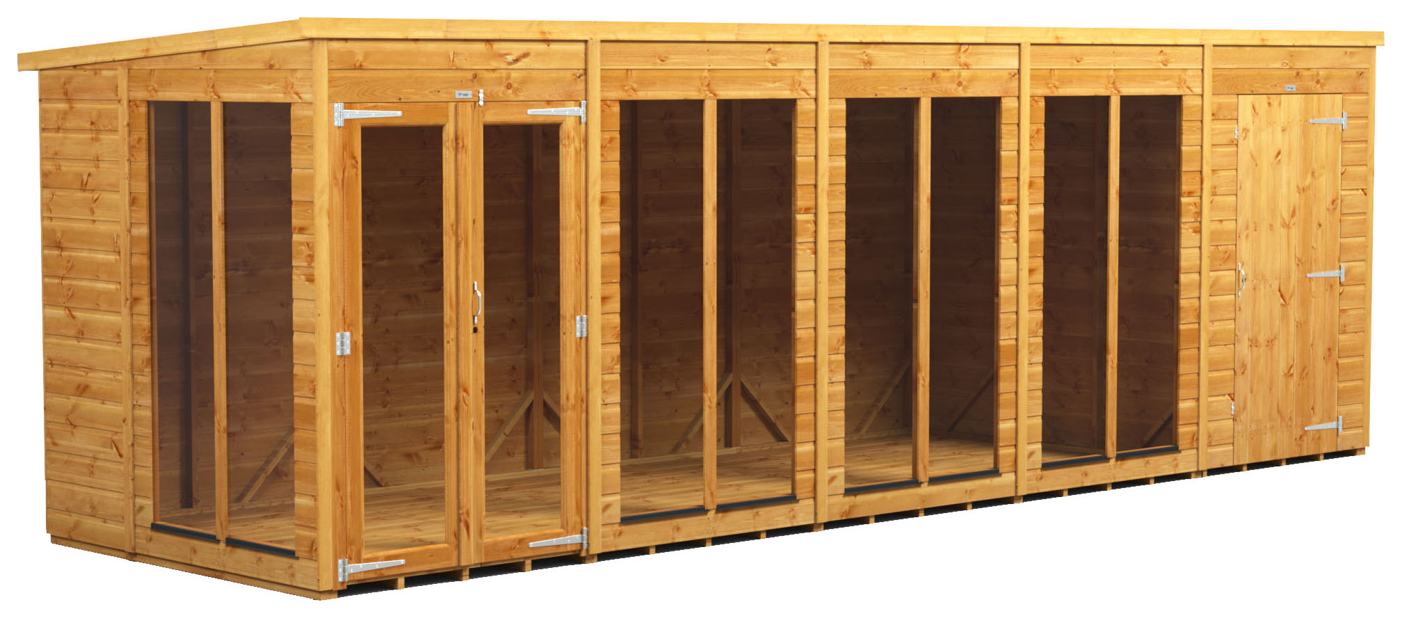 Image of Power Sheds 20 x 6ft Pent Shiplap Dip Treated Summerhouse - Including 4ft Side Store