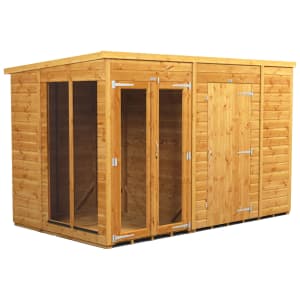 Image of Power Sheds 10 x 6ft Pent Shiplap Dip Treated Summerhouse - Including 6ft Side Store