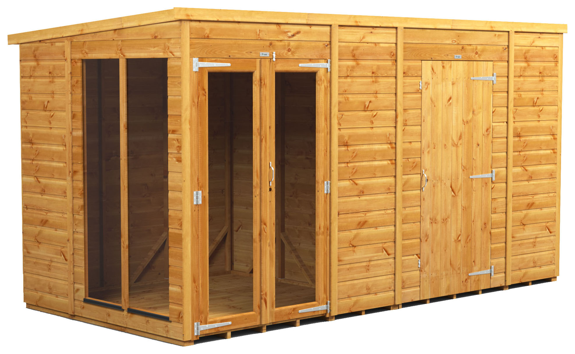Image of Power Sheds 12 x 6ft Pent Shiplap Dip Treated Summerhouse - Including 6ft Side Store
