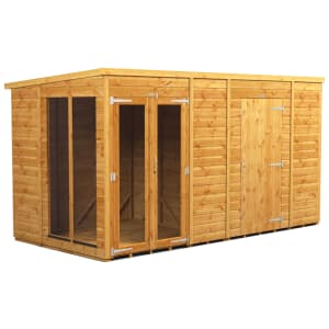 Image of Power Sheds 12 x 6ft Pent Shiplap Dip Treated Summerhouse - Including 6ft Side Store