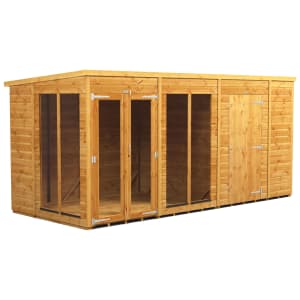 Image of Power Sheds 14 x 6ft Pent Shiplap Dip Treated Summerhouse - Including 6ft Side Store