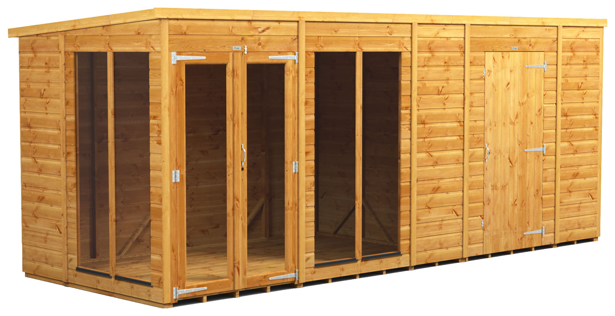 Image of Power Sheds 16 x 6ft Pent Shiplap Dip Treated Summerhouse - Including 6ft Side Store