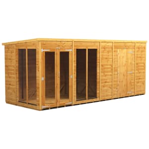 Image of Power Sheds 16 x 6ft Pent Shiplap Dip Treated Summerhouse - Including 6ft Side Store