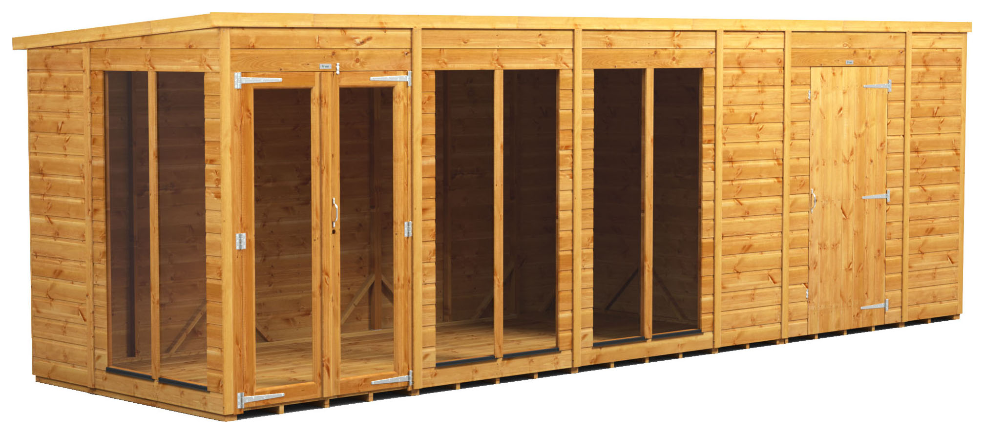 Image of Power Sheds 20 x 6ft Pent Shiplap Dip Treated Summerhouse - Including 6ft Side Store