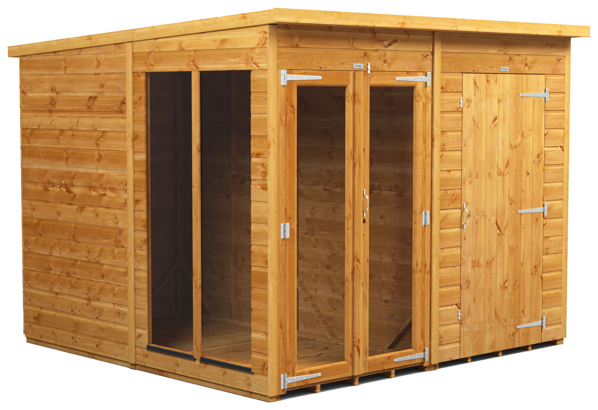 Image of Power Sheds 8 x 8ft Pent Shiplap Dip Treated Summerhouse - Including 4ft Side Store