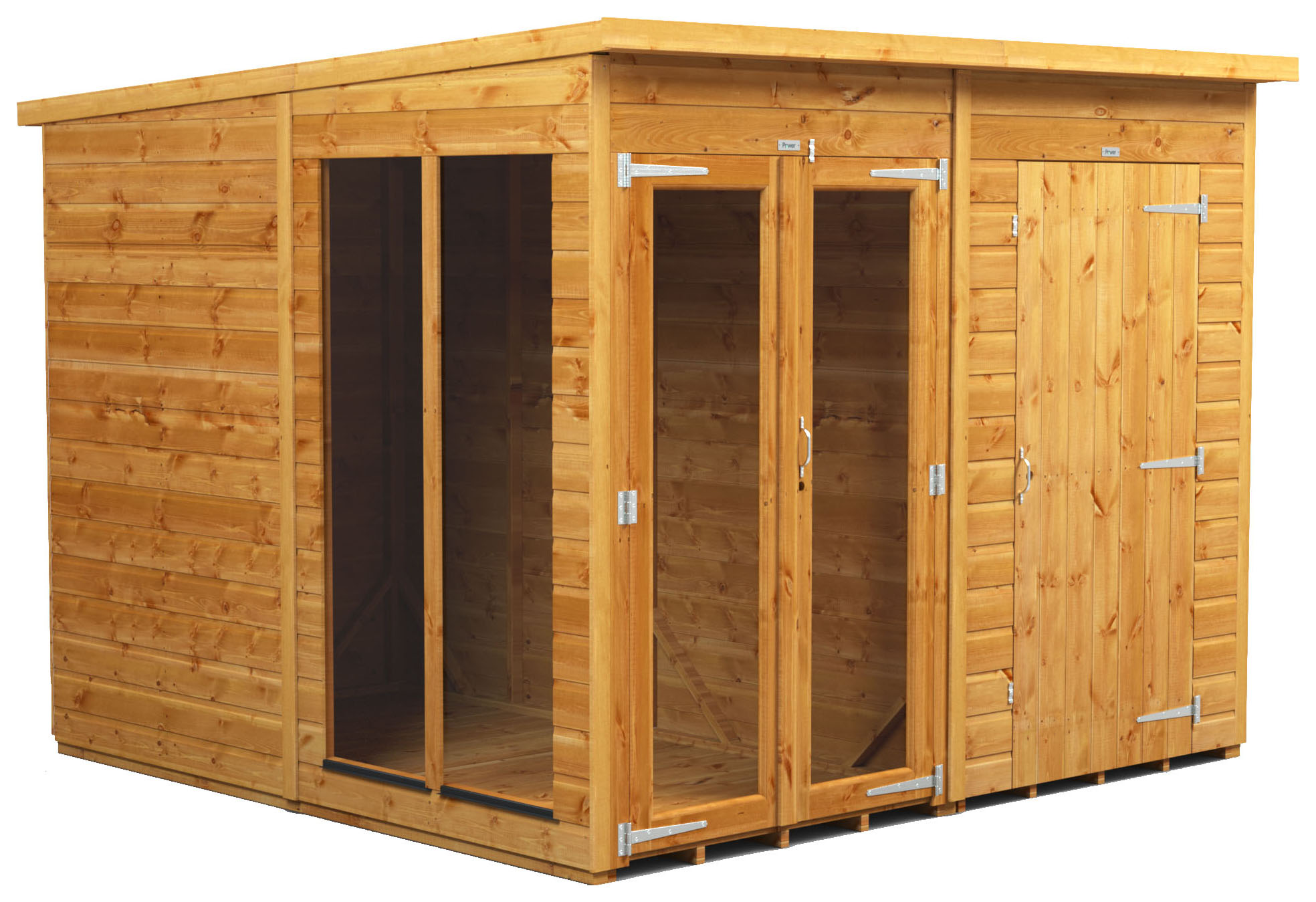Power Sheds 8 x 8ft Pent Shiplap Dip Treated Summerhouse - Including 4ft Side Store