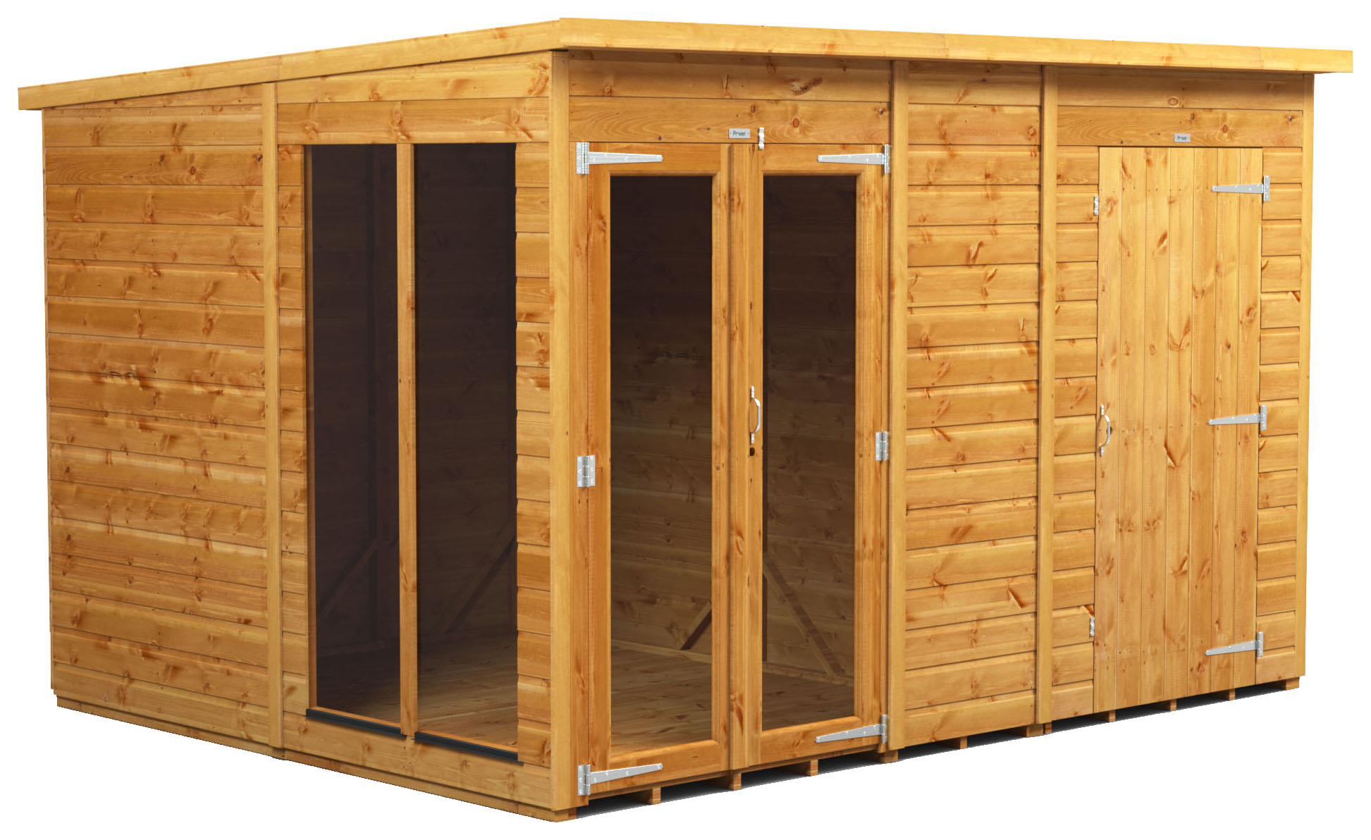 Power Sheds 10 x 8ft Pent Shiplap Dip Treated Summerhouse - Including 4ft Side Store