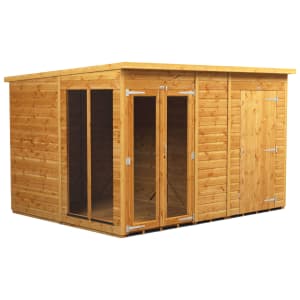 Image of Power Sheds 10 x 8ft Pent Shiplap Dip Treated Summerhouse - Including 4ft Side Store