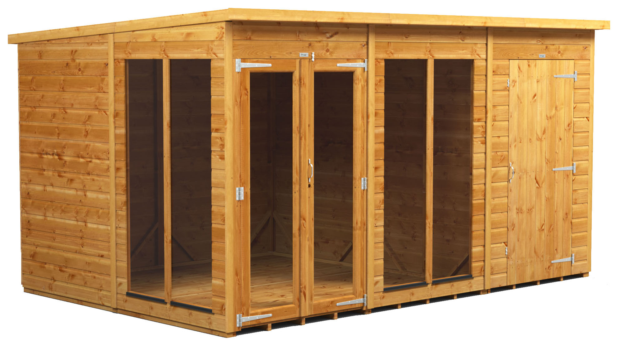 Power Sheds 12 x 8ft Pent Shiplap Dip Treated Summerhouse - Including 4ft Side Store