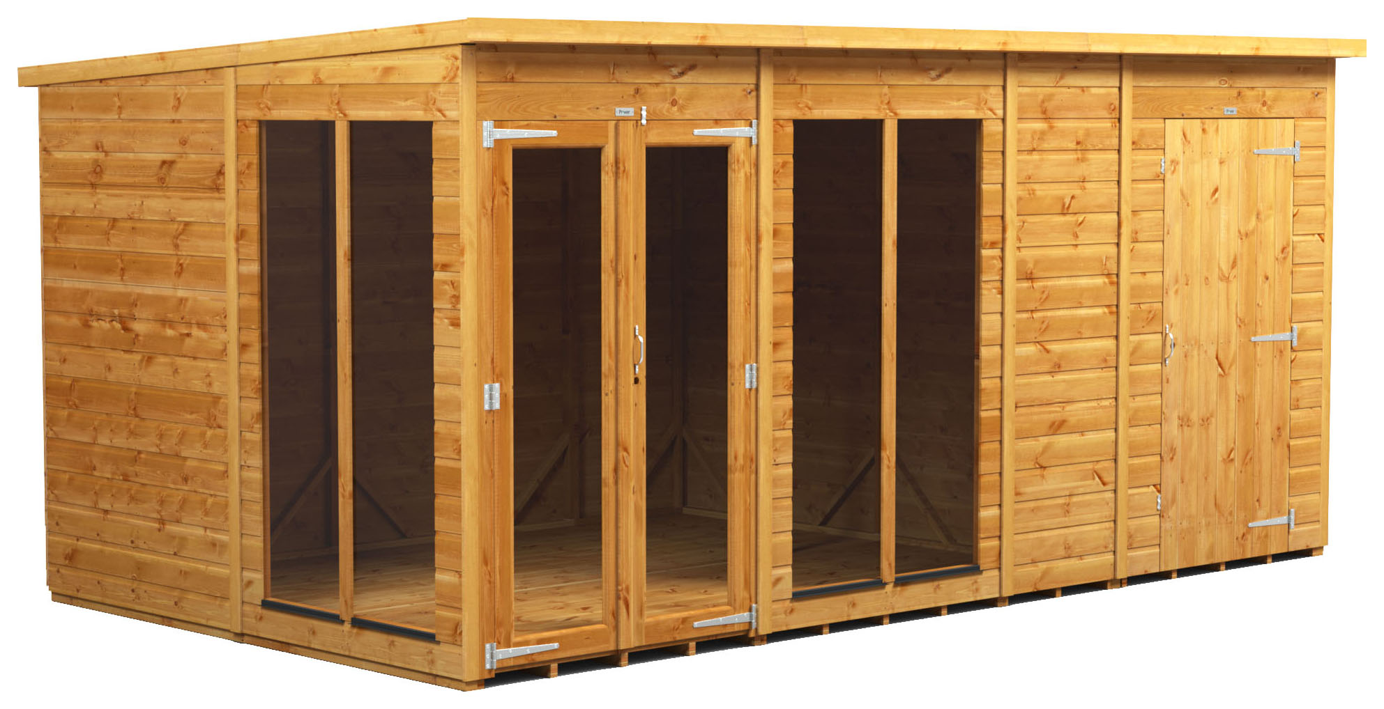 Power Sheds 14 x 8ft Pent Shiplap Dip Treated Summerhouse - Including 4ft Side Store