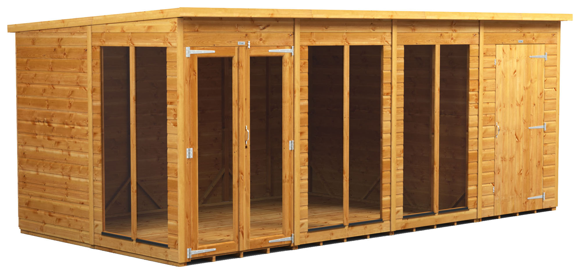 Power Sheds 16 x 8ft Pent Shiplap Dip Treated Summerhouse - Including 4ft Side Store
