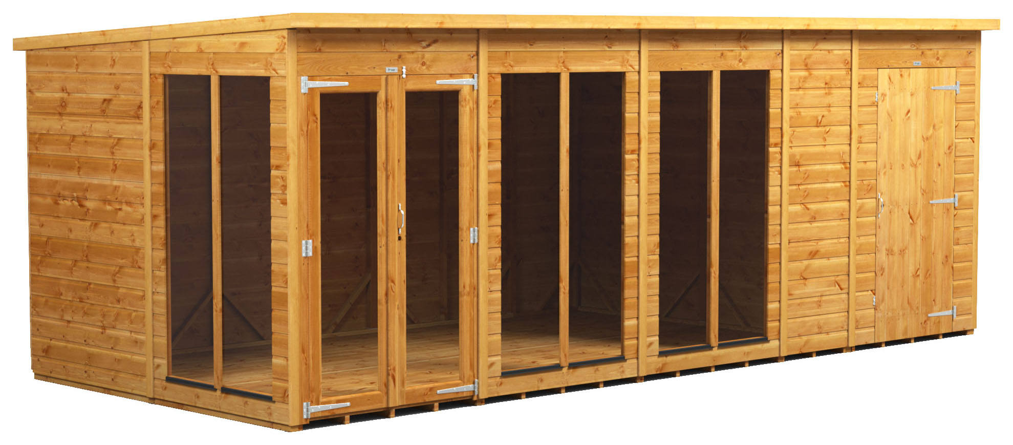 Image of Power Sheds 18 x 8ft Pent Shiplap Dip Treated Summerhouse - Including 4ft Side Store