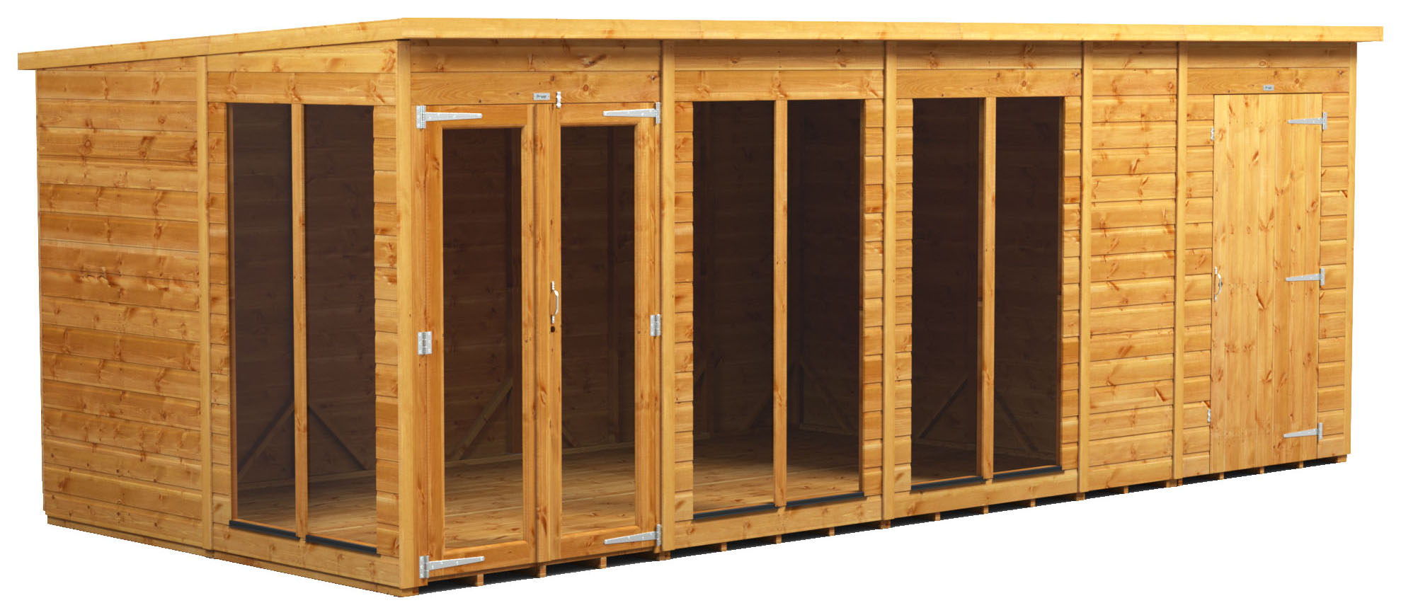Power Sheds 18 x 8ft Pent Shiplap Dip Treated Summerhouse - Including 4ft Side Store