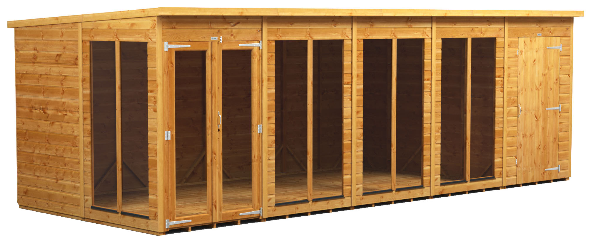 Image of Power Sheds 20 x 8ft Pent Shiplap Dip Treated Summerhouse - Including 4ft Side Store