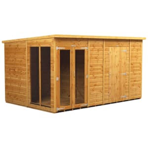 Image of Power Sheds 12 x 8ft Pent Shiplap Dip Treated Summerhouse - Including 6ft Side Store