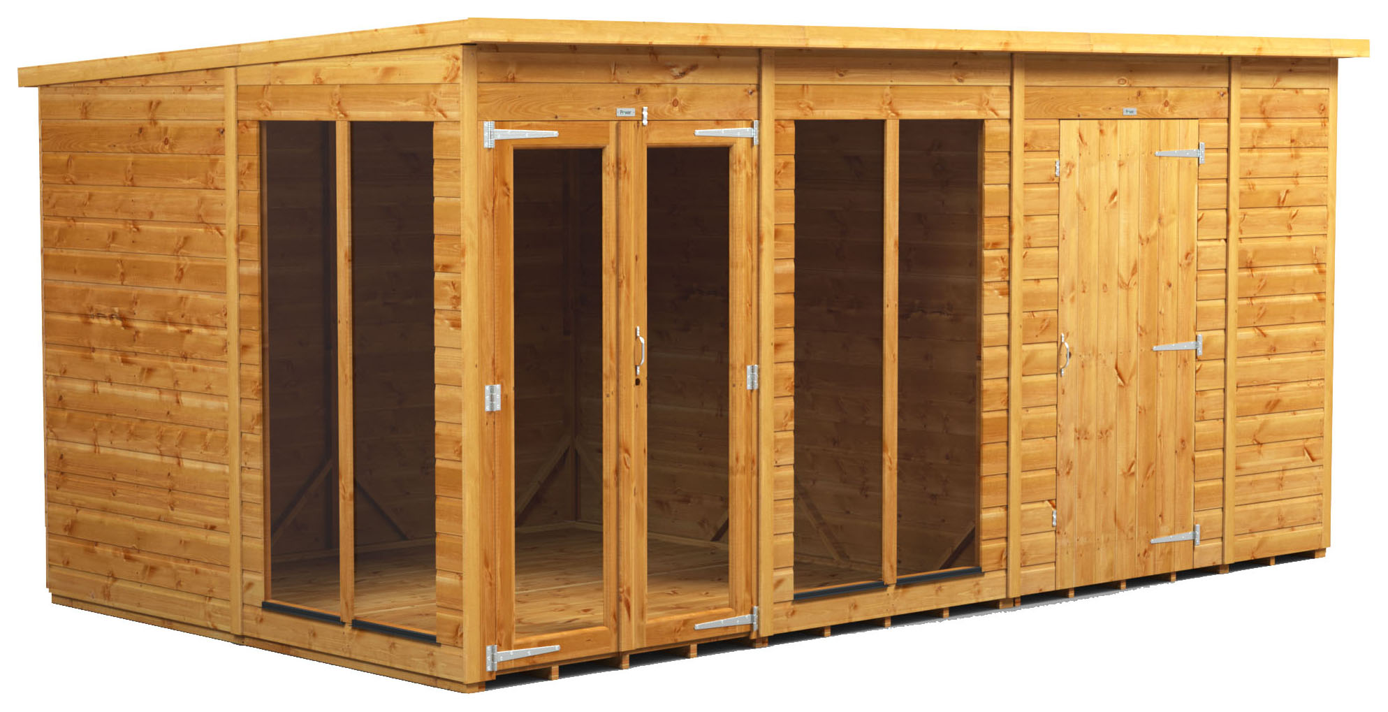 Power Sheds 14 x 8ft Pent Shiplap Dip Treated Summerhouse - Including 6ft Side Store