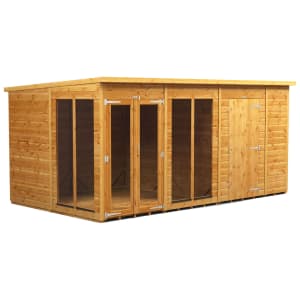 Image of Power Sheds 14 x 8ft Pent Shiplap Dip Treated Summerhouse - Including 6ft Side Store