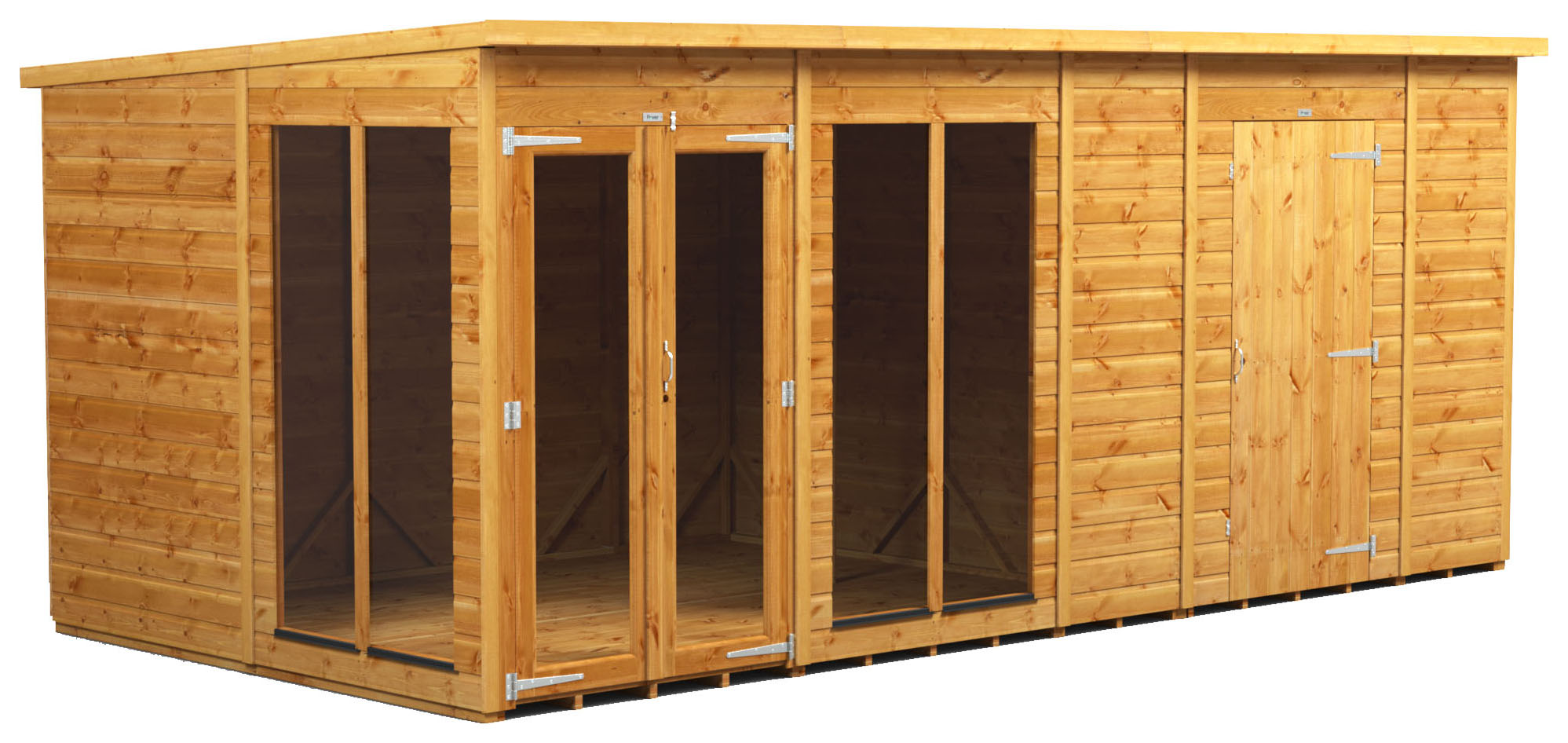 Image of Power Sheds 16 x 8ft Pent Shiplap Dip Treated Summerhouse - Including 6ft Side Store