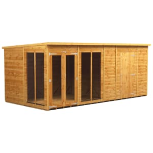 Image of Power Sheds 16 x 8ft Pent Shiplap Dip Treated Summerhouse - Including 6ft Side Store