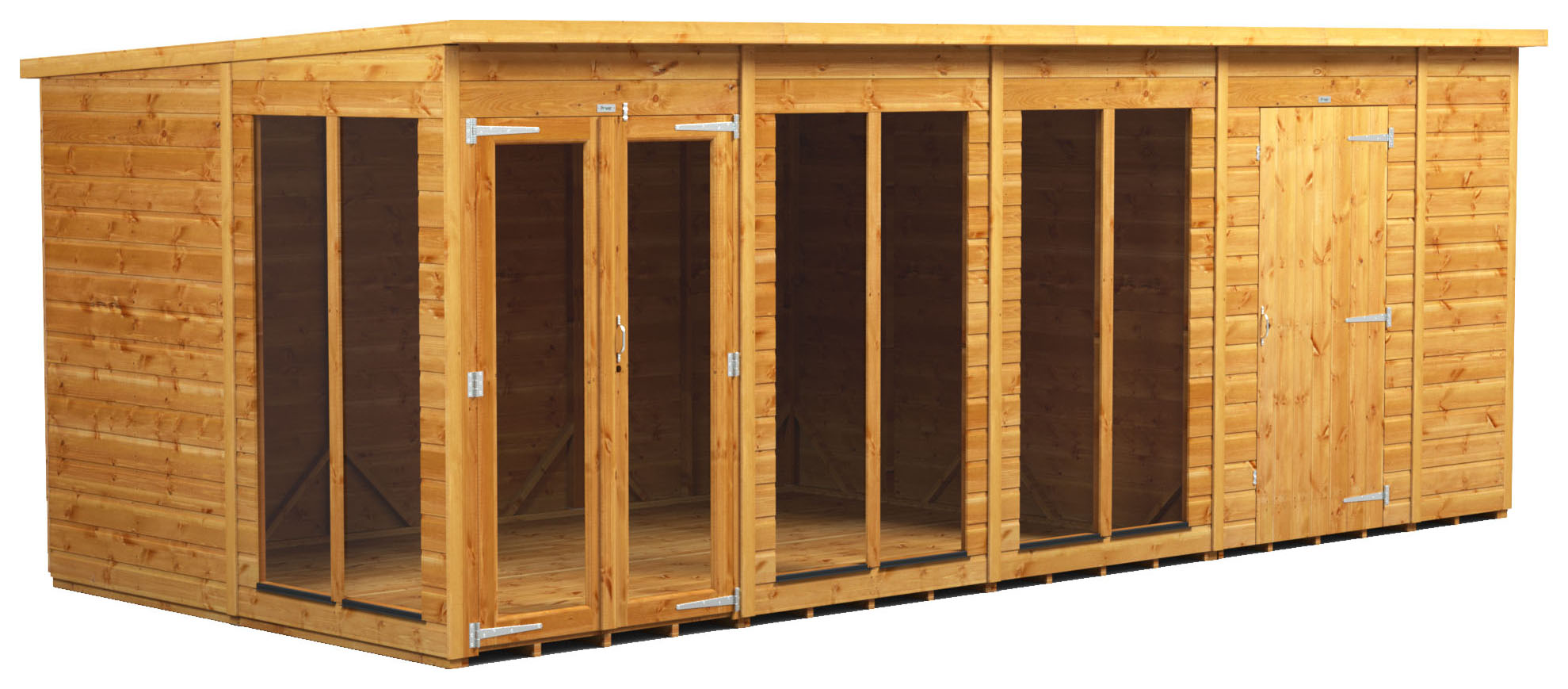 Image of Power Sheds 18 x 8ft Pent Shiplap Dip Treated Summerhouse - Including 6ft Side Store