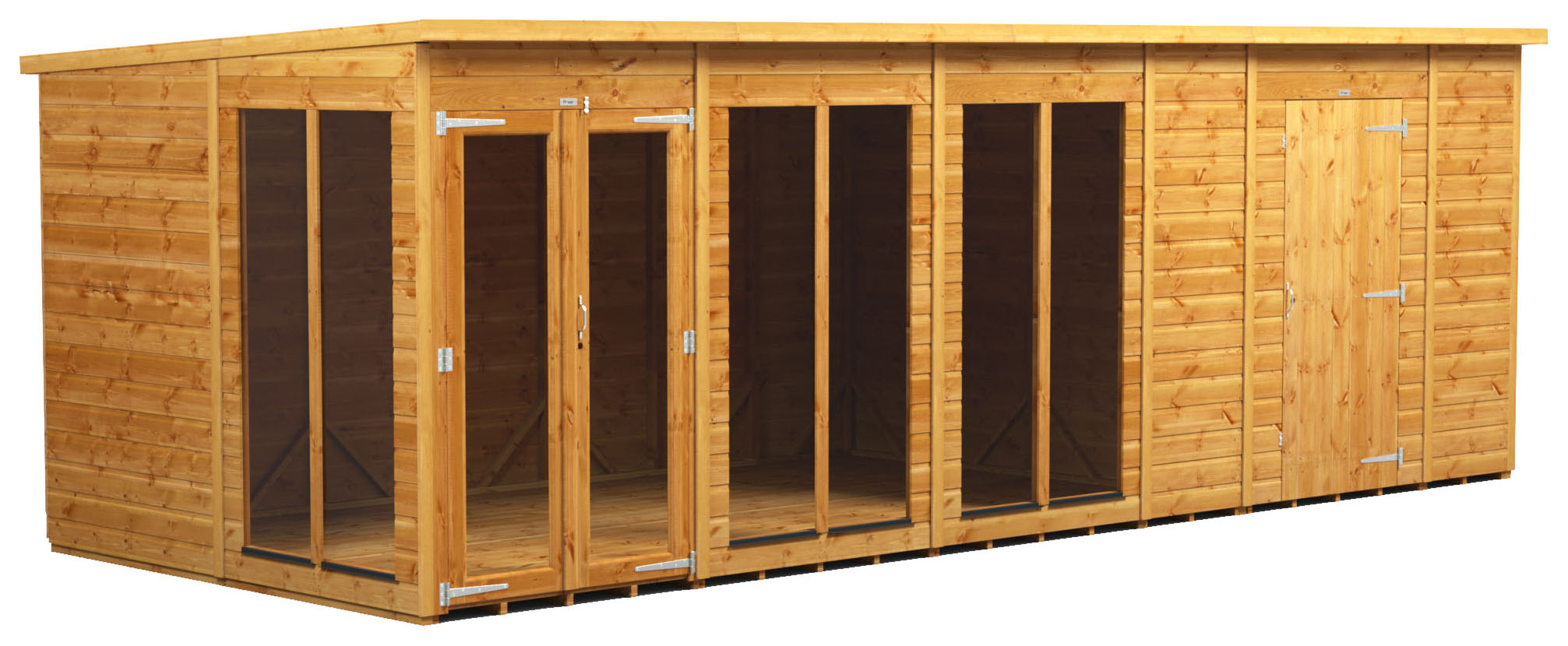 Image of Power Sheds 20 x 8ft Pent Shiplap Dip Treated Summerhouse - Including 6ft Side Store
