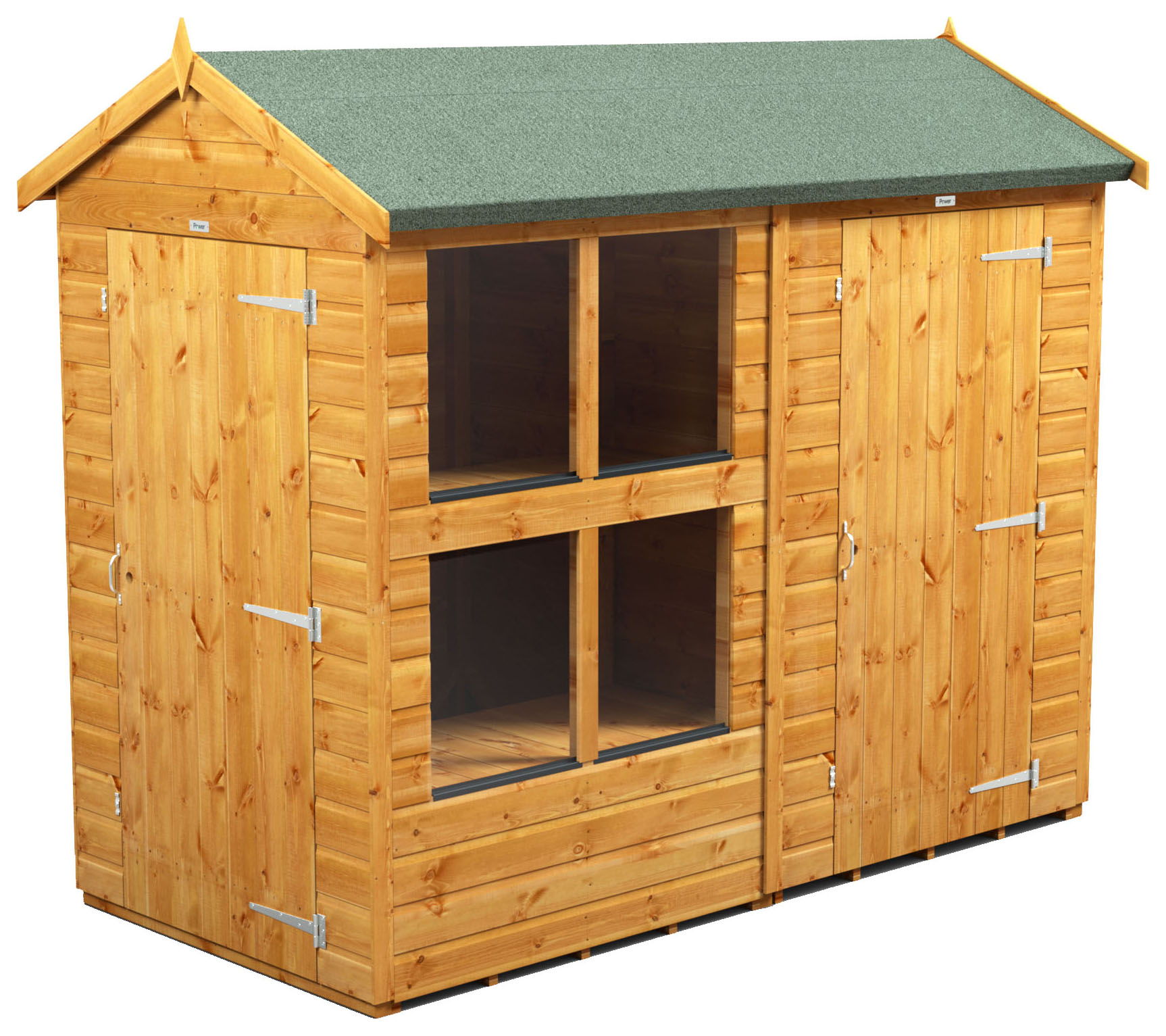Powersheds Apex Shiplap Dip Treated Potting Shed including 4ft Side Store - 8 x 4ft-4743 