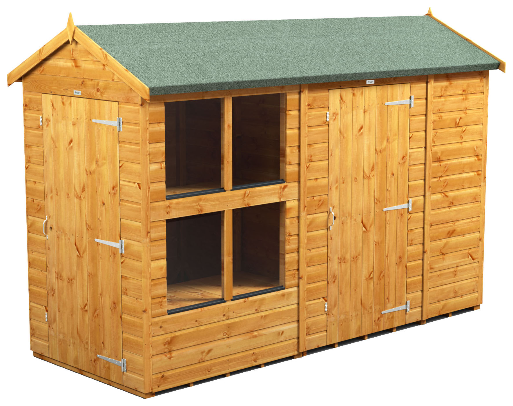 Power Sheds 10 x 4ft Apex Shiplap Dip Treated Potting Shed - Including Side Store