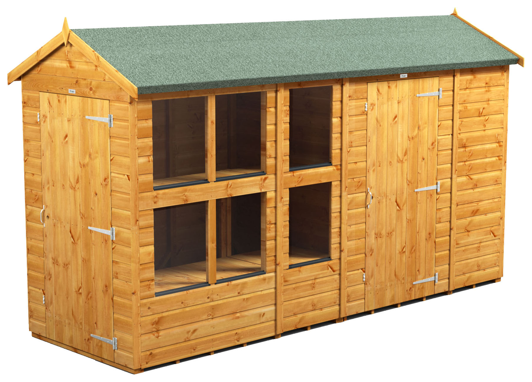 Image of Power Sheds 12 x 4ft Apex Shiplap Dip Treated Potting Shed - Including 6ft Side Store