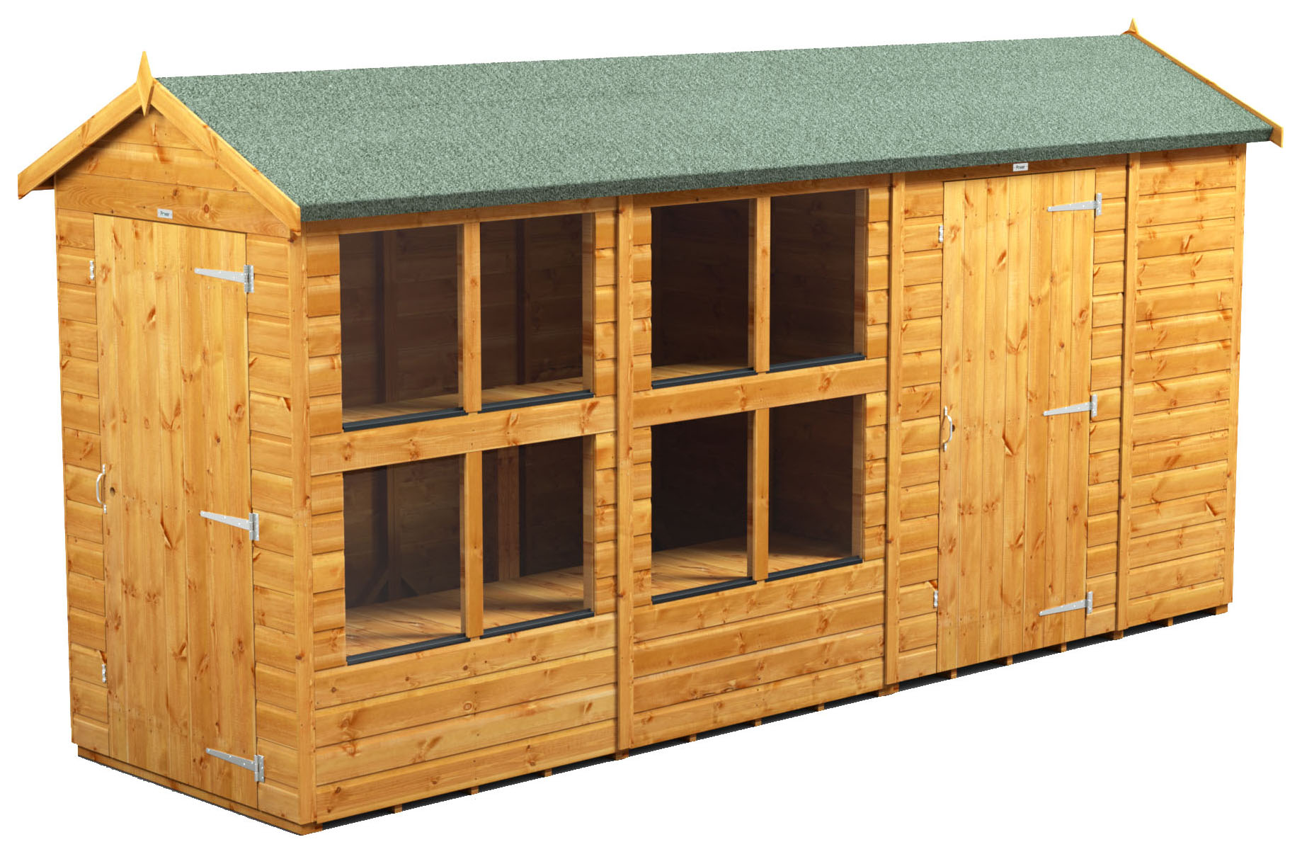 Image of Power Sheds 14 x 4ft Apex Shiplap Dip Treated Potting Shed - Including 6ft Side Store