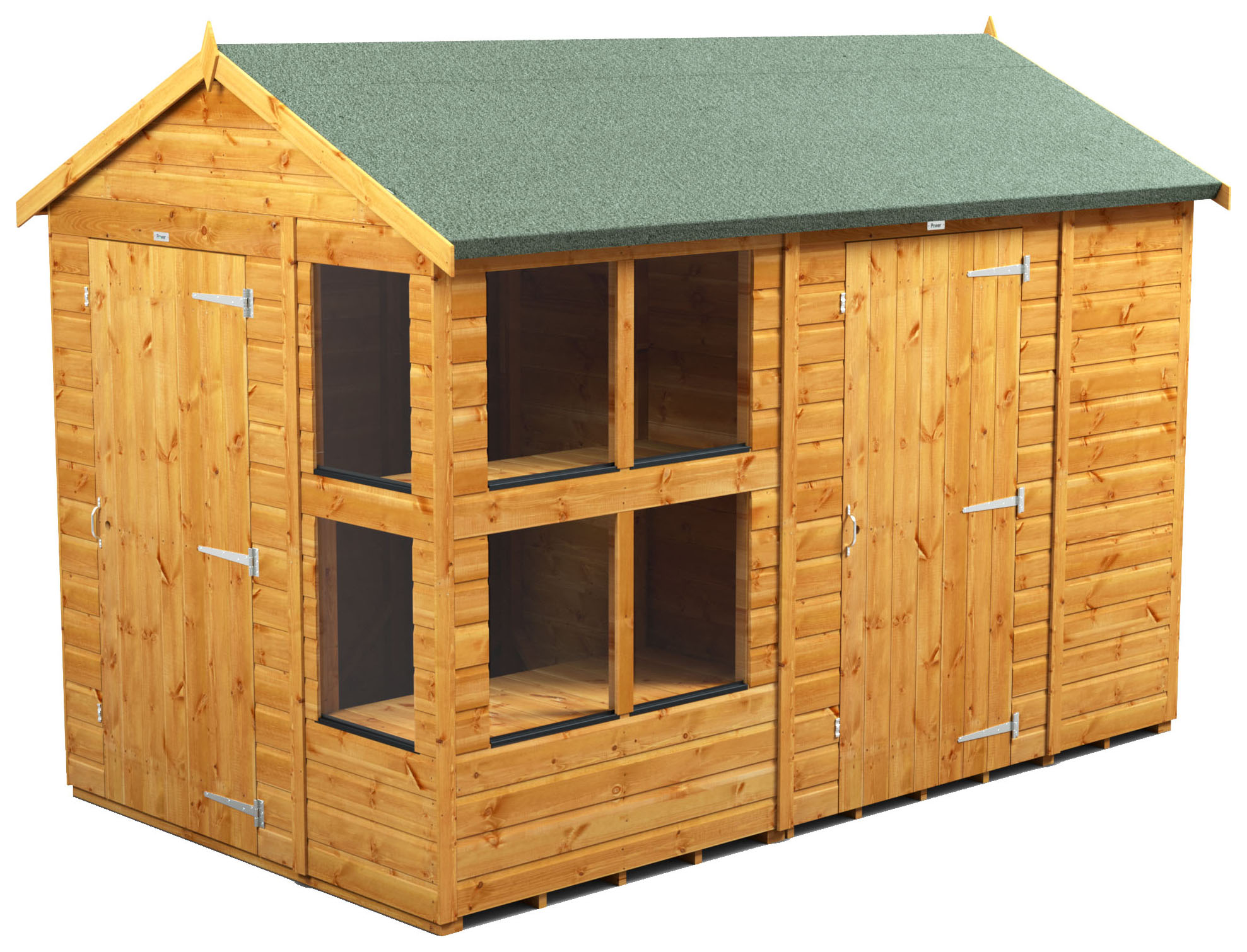 Image of Power Sheds 10 x 6ft Apex Shiplap Dip Treated Potting Shed - Including 6ft Side Store