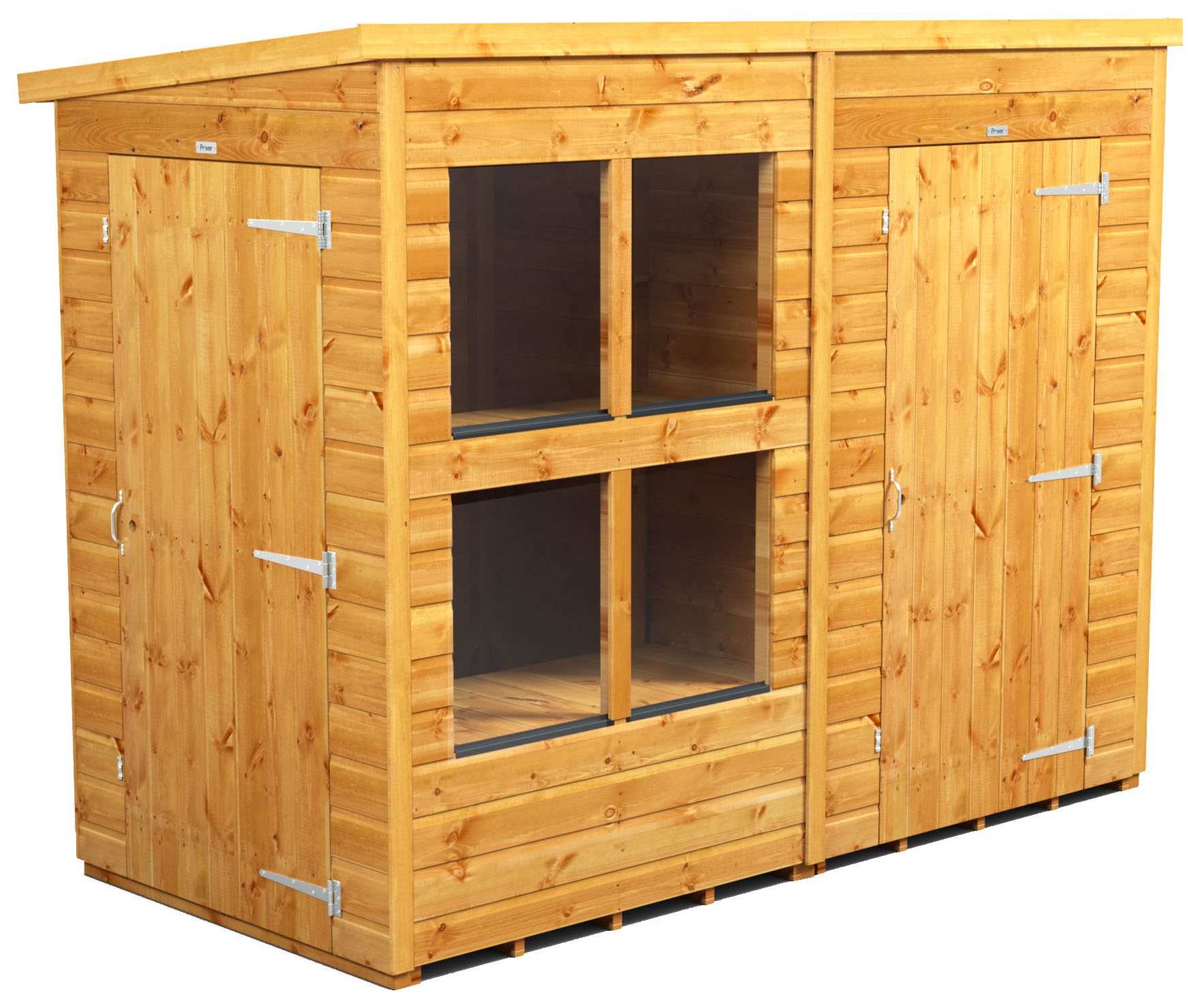 Powersheds Pent Shiplap Dip Treated Potting Shed including 4ft Side Store - 8 x 4ft