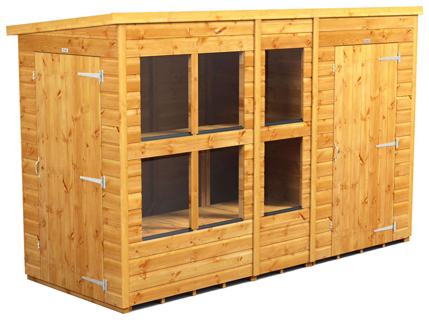 Image of Power Sheds 10 x 4ft Pent Shiplap Dip Treated Potting Shed - Including 4ft Side Store